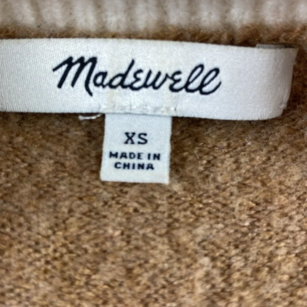 Madewell Womens Colorblock Wool‎ Blend Cardigan Sweater Cream Tan Brown AC796 XS